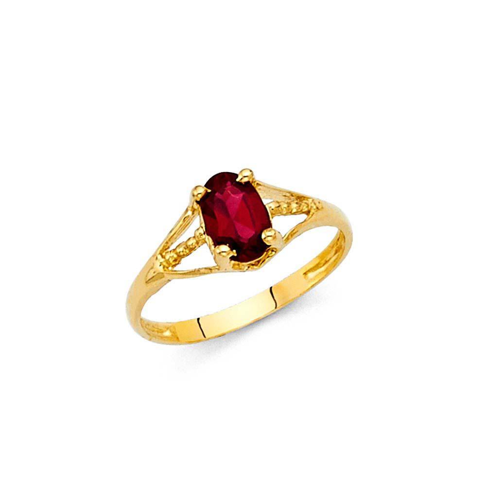 14K Yellow Gold Red CZ JAN Birth Stone Babies Ring - silverdepot
