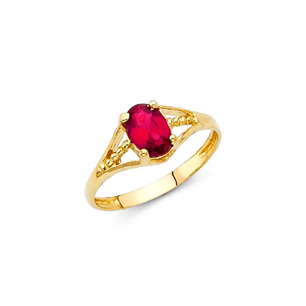 14K Yellow Gold Red CZ JUL Birth Stone Babies Ring - silverdepot