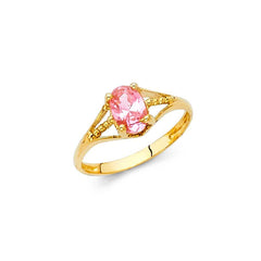 14K Yellow Gold Pink CZ OCT Birth Stone Babies Ring