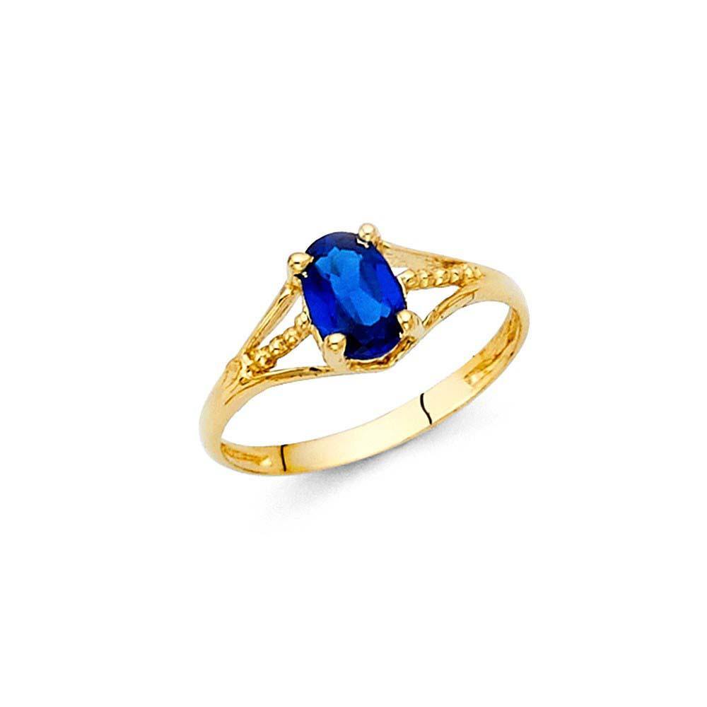 14K Yellow Gold Blue CZ SEP Birth Stone Babies Ring - silverdepot