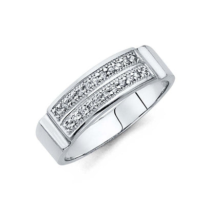 14K White Gold Round 6mm CZ Men's Band