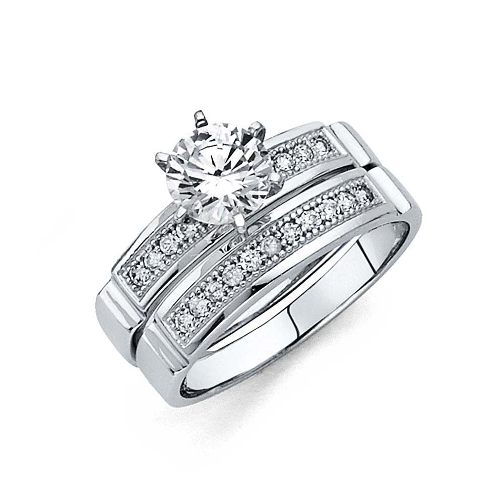 14K White Gold Round 3mm CZ Ladies Wedding Ring--Wedding Band And Engagement Ring are sold Separately