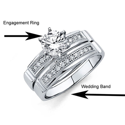 14K White Gold Round 3mm CZ Ladies Wedding Ring--Wedding Band And Engagement Ring are sold Separately