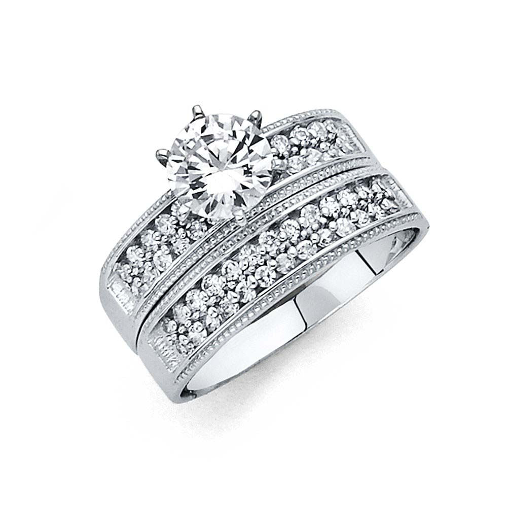 14K White Gold Round 4mm CZ Ladies Wedding Band