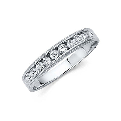 14K White Gold Round 4mm CZ Men's Band