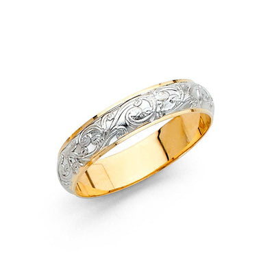 14K Two Tone Gold 4mm Fancy Ladies Wedding Band