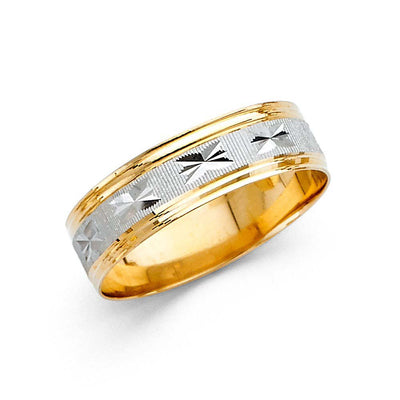 14K Two Tone Gold 6mm Fancy DC Men's Wedding Band
