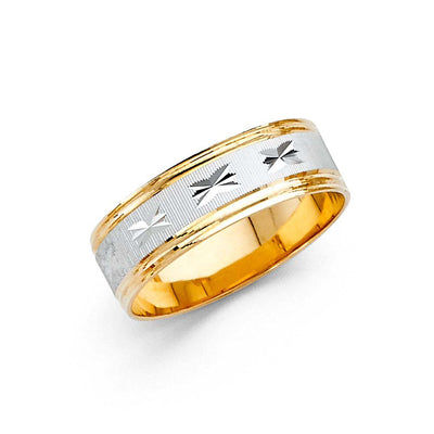 14K Two Tone Gold 6mm Fancy DC Ladies Wedding Band