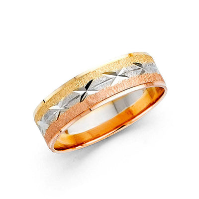 14K Tri Color Gold 6mm Fancy DC Men's Wedding Band