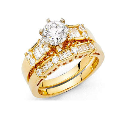 14K Yellow Gold Round 3mm CZ Engagement Ring Only - silverdepot