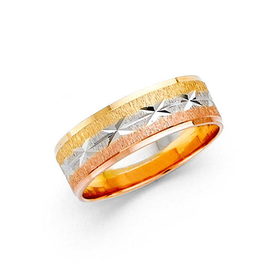 14K Tri Color Gold 6mm Fancy DC Ladies Wedding Band