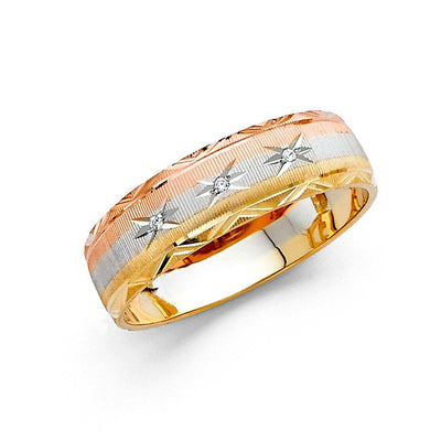 14K Tri Color Gold 6mm Fancy DC Men's Wedding Band