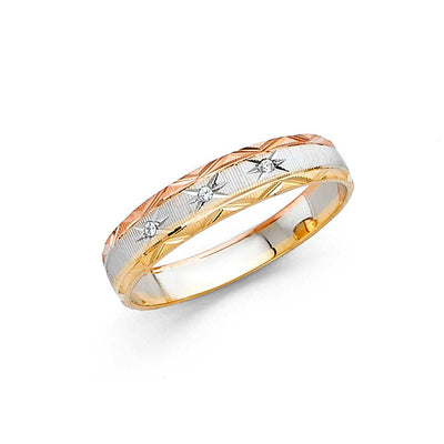 14K Tri Color Gold 4mm Fancy DC Ladies Wedding Band