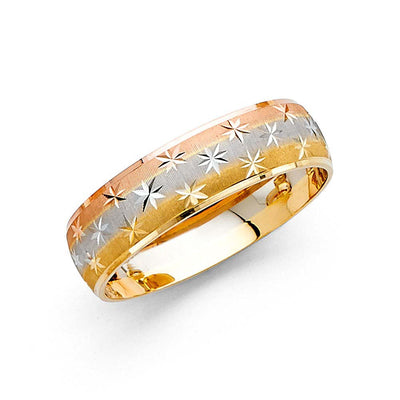 14K Tri Color Gold 6mm Fancy DC Ladies Wedding Band
