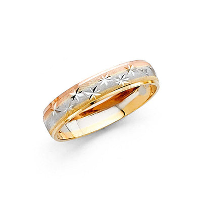 14K Tri Color Gold 4mm Fancy DC Ladies Wedding Band