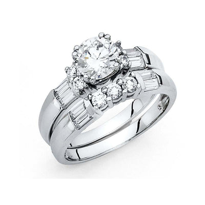 14K White Gold Round 4mm CZ Engagement Ring Only - silverdepot