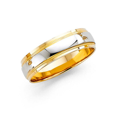 14K Two Tone Gold 6mm Fancy Ladies Wedding Band