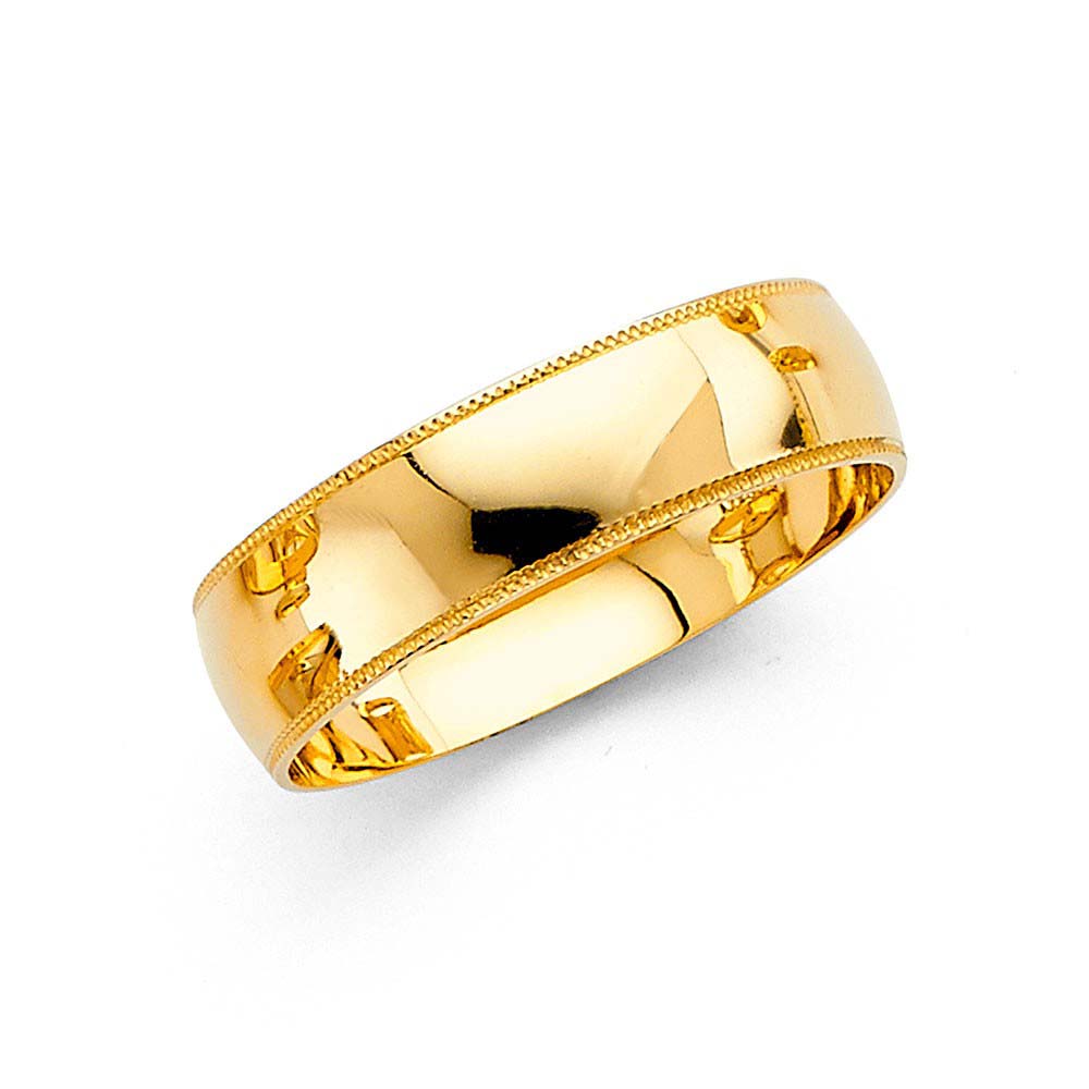 14K Yellow Gold 6mm Milgrain Ladies Wedding Band