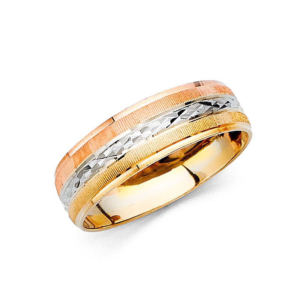 14K Tri Color Gold 6mm Men's Wedding Band