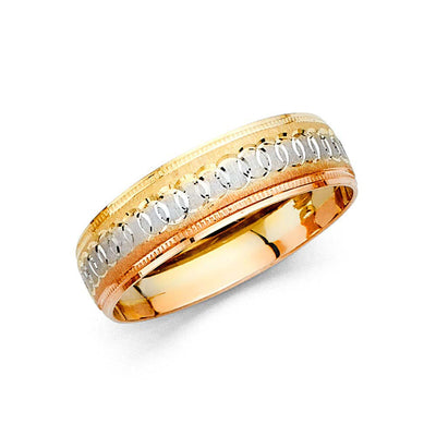 14K Tri Color Gold 6mm Men's Wedding Band
