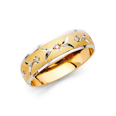 14k Two Tone Gold 6mm Men's CZ Wedding Band