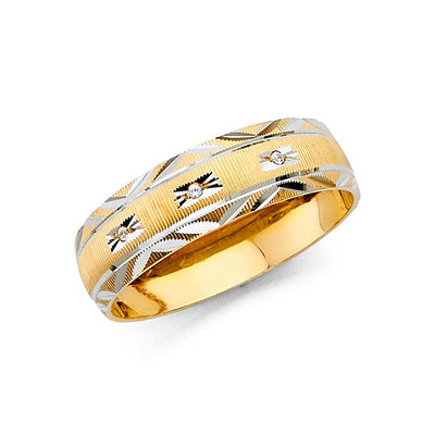 14k Two Tone Gold 6mm Men's CZ Wedding Band