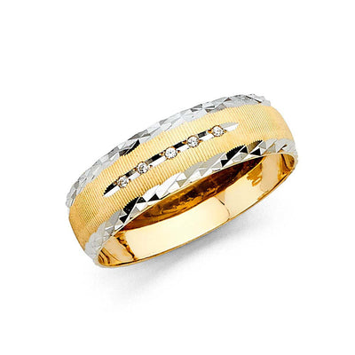 14k Two Tone Gold 6mm Men's CZ Wedding Band