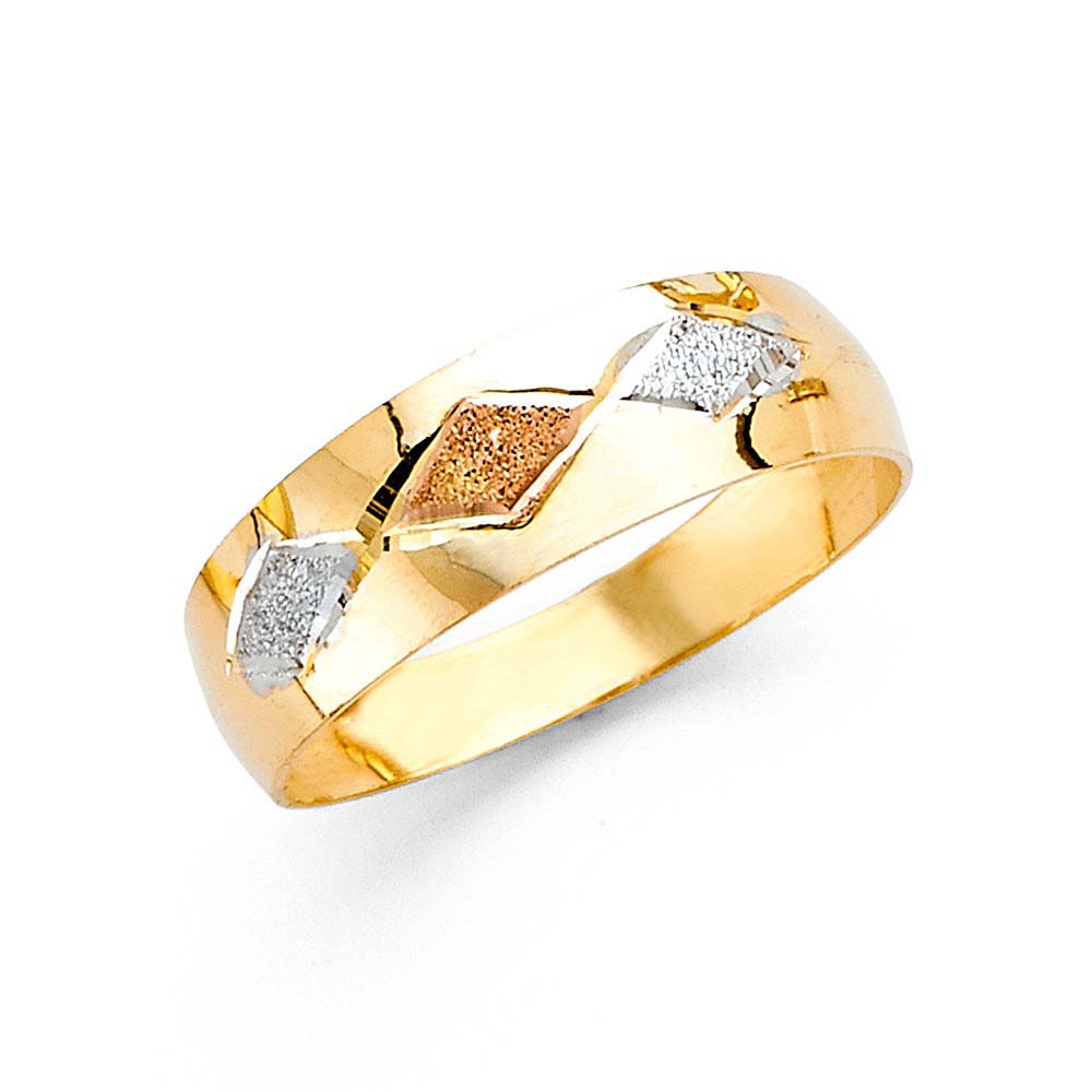 14K Tri Color 6mm Tapered Sizeable Ladies Wedding Band