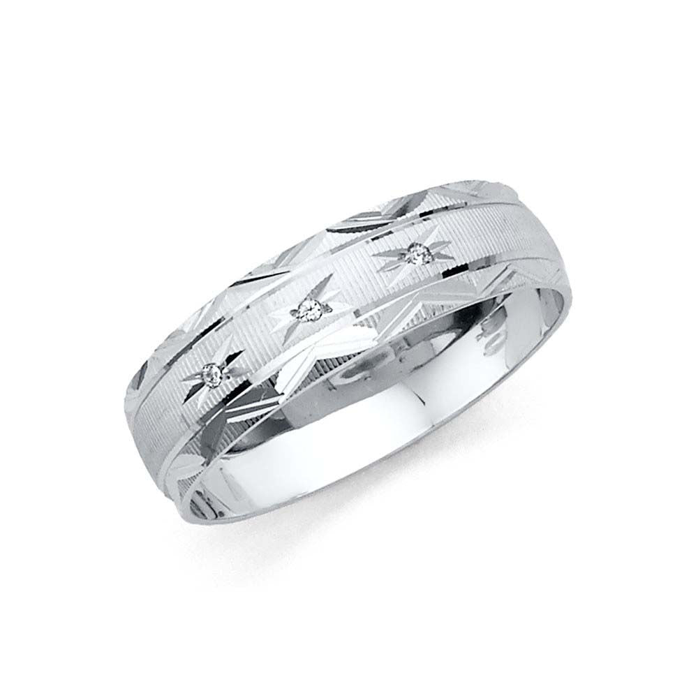 14k White Gold 6mm Men's CZ Wedding Band