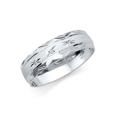 14k White Gold 6mm Men's CZ Wedding Band