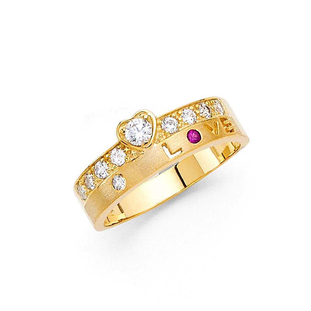 14K Yellow Gold 6mm Pink And Clear CZ Assorted Love Ring - silverdepot