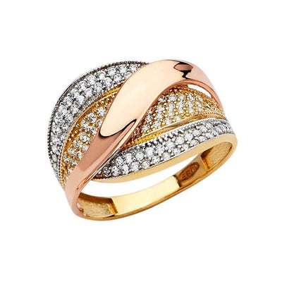 14K Tri Color Fancy CZ Engagement Ring - silverdepot