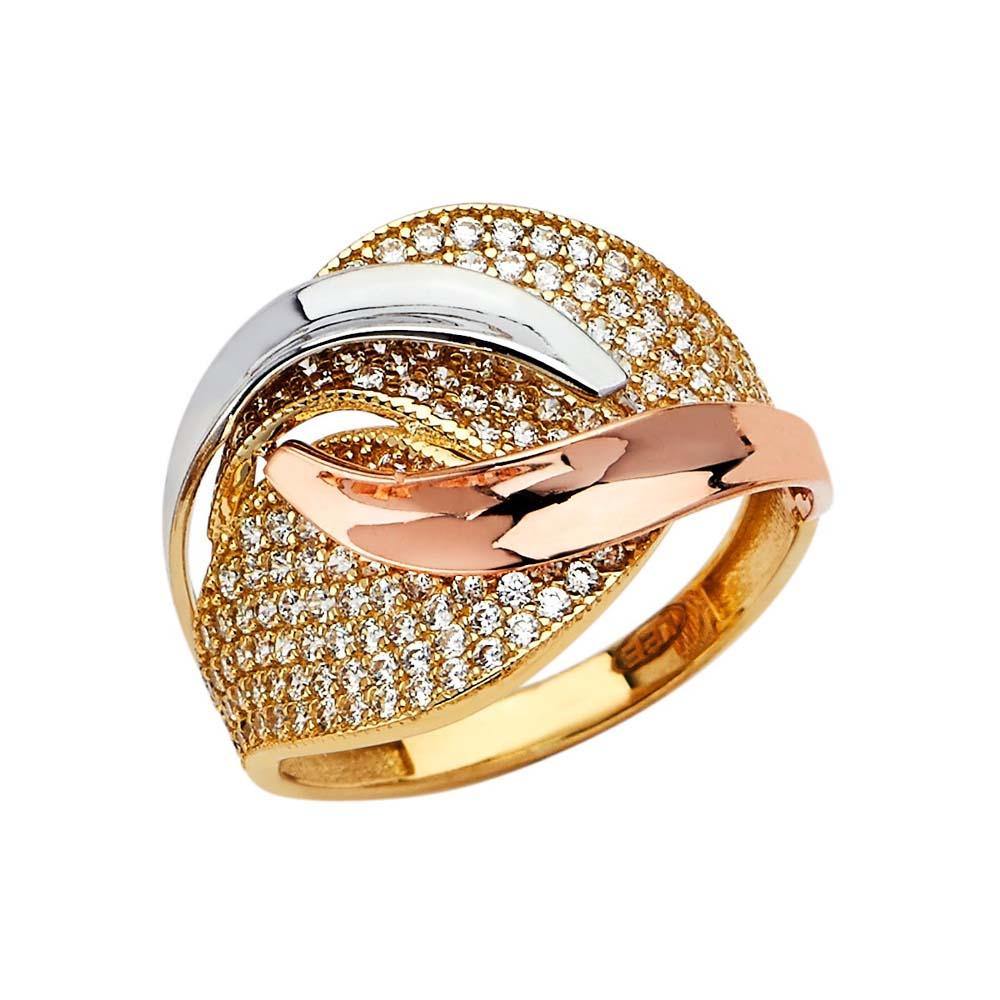14K Tri Color Fancy CZ Engagement Ring - silverdepot