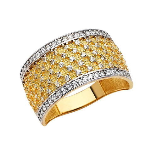 14K Two Tone 10mm Fancy Clear CZ Ring