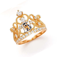 Load image into Gallery viewer, 14K Yellow Gold 15 Years 15mm Crown Clear CZ Ring - silverdepot