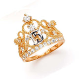 14K Yellow Gold 15 Years 15mm Crown Clear CZ Ring