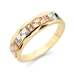 14K Tri Color Gold 5mm CZ Men's Wedding Band
