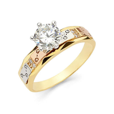 14K Tri Color Gold 4mm CZ Engagement Ring