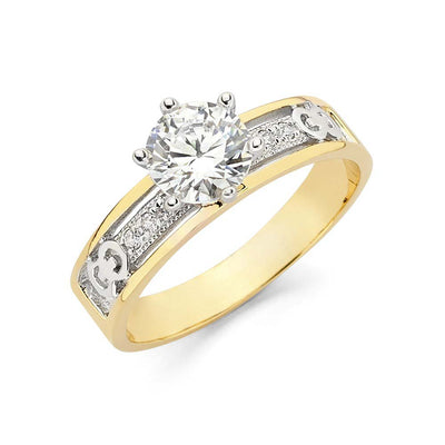 14K Two Tone Gold 4mm CZ Engagement Ring