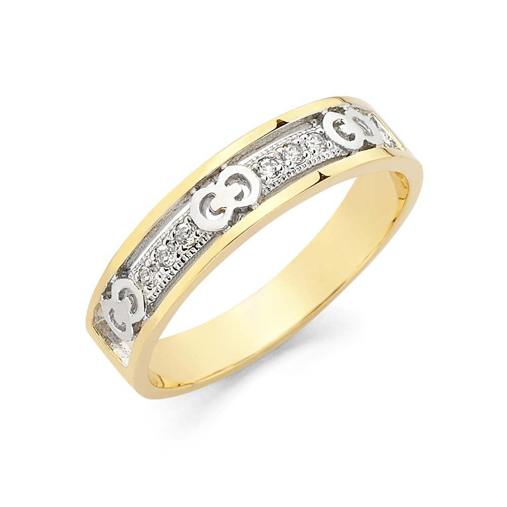 14K Two Tone Gold 4mm CZ Ladies Wedding Band