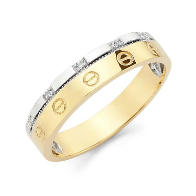 14K Two Tone Gold 5mm CZ Men's Wedding Band