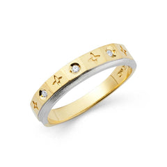 14K Two Tone Gold 4mm CZ Ladies Wedding Band