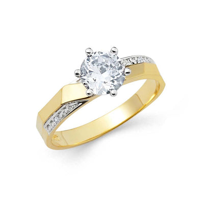 14K Two Tone Gold 3mm CZ Engagement Ring