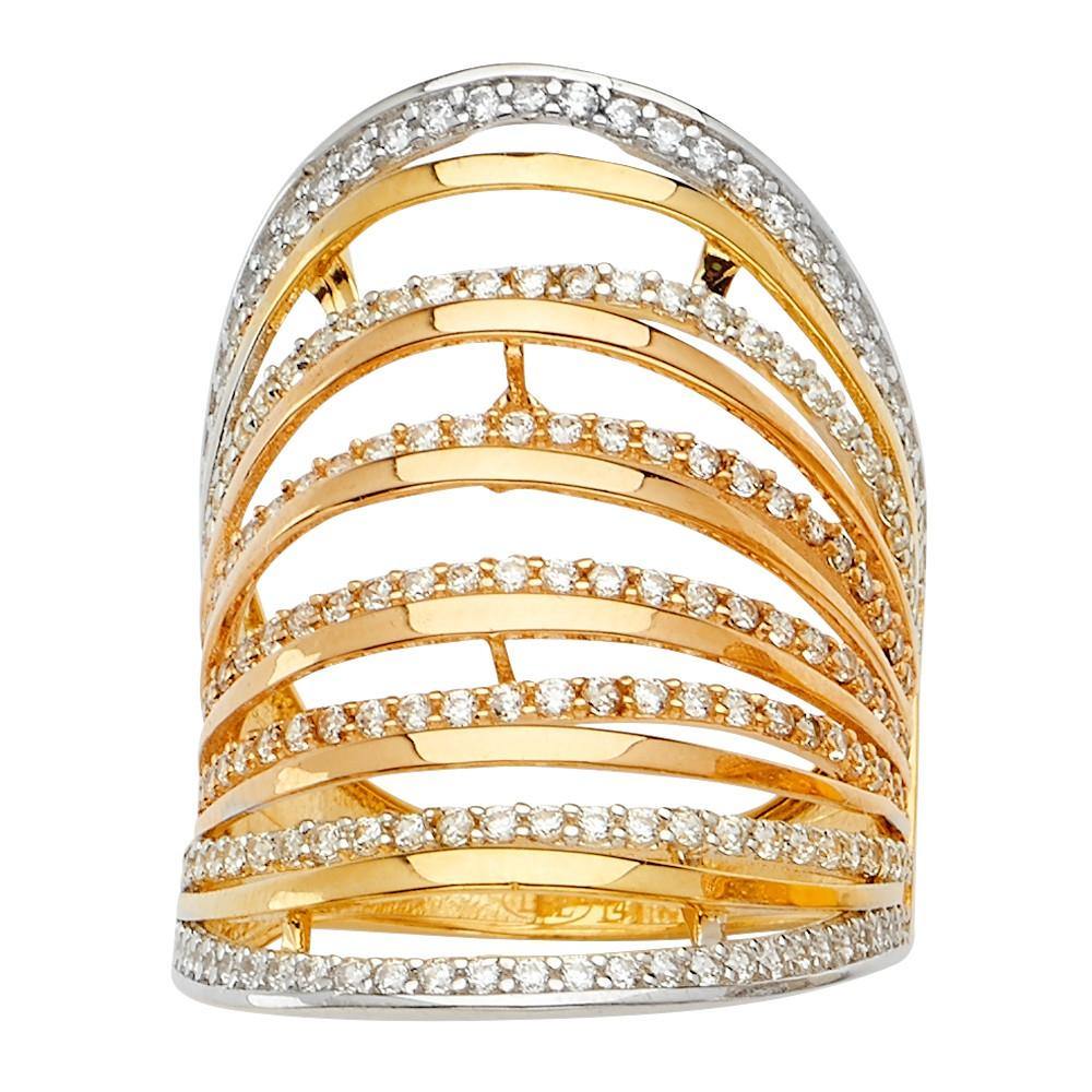 14K Tri Color Fancy CZ Engagement Ring - silverdepot