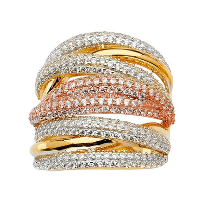 14K Tri Color Fancy CZ Engagement Ring - silverdepot