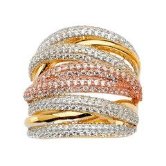14K Tri Color Fancy CZ Engagement Ring