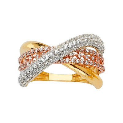 14K Tri Color Fancy CZ Engagement Ring - silverdepot