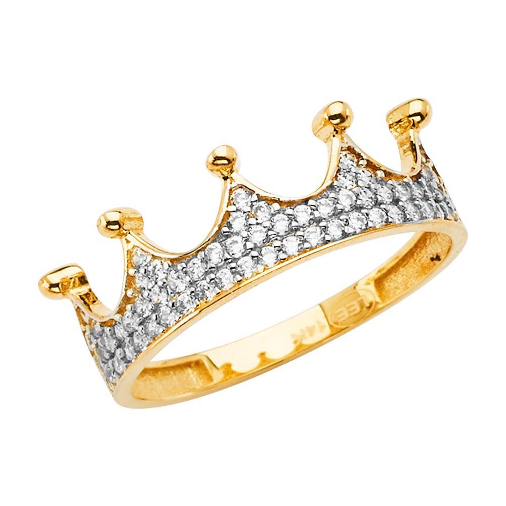 14K Yellow Gold Crown Clear CZ Ring - silverdepot