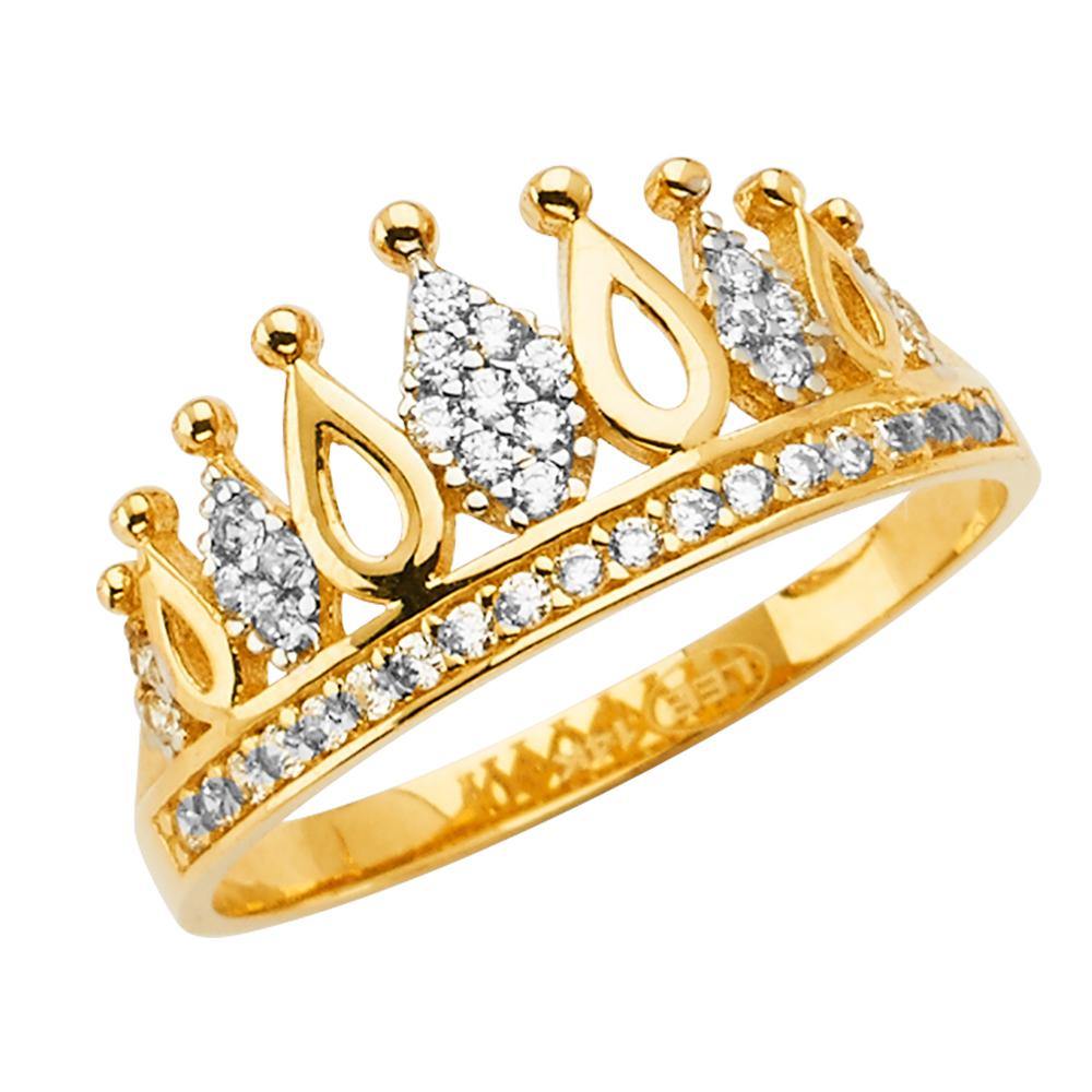 14K Yellow Gold Crown Clear CZ Ring - silverdepot