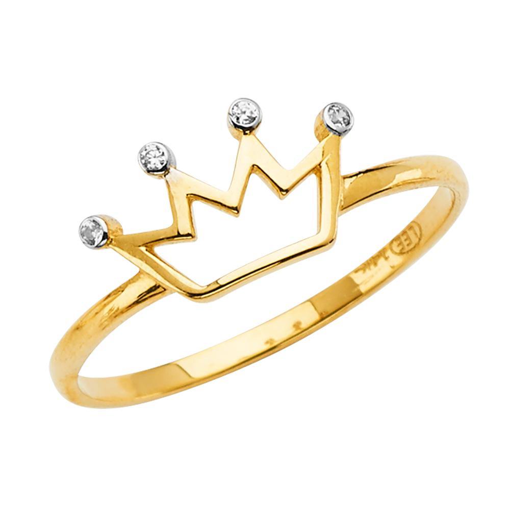 14K Yellow Gold Crown Clear CZ Ring - silverdepot